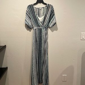 Blue/teal/white striped maxi dress